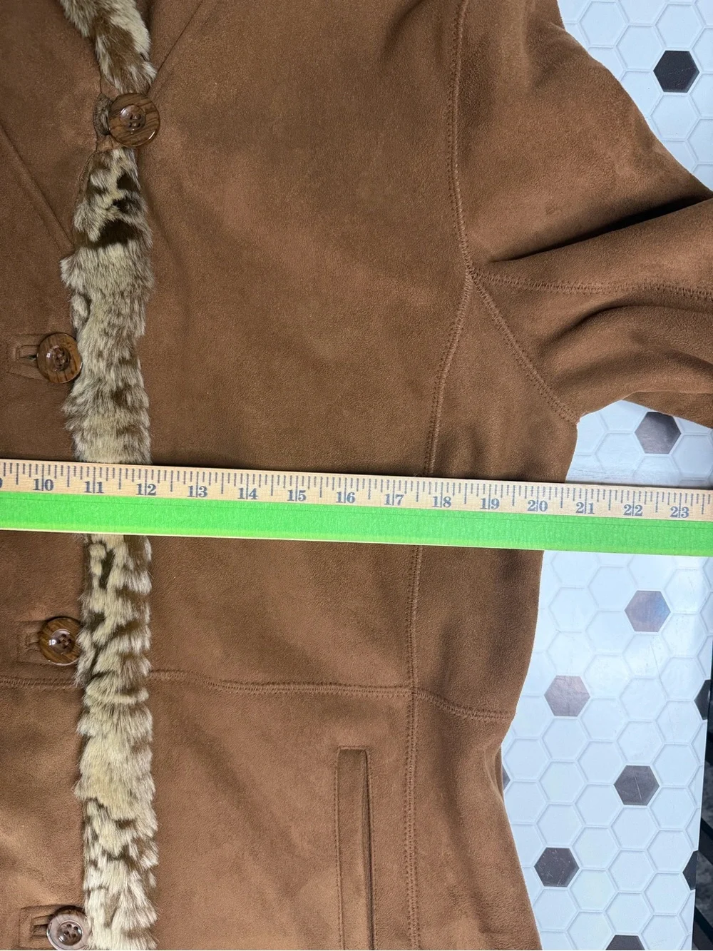 Coldwater Creek Faux Suede Leopard Faux‎ Fur Coat Jacket Medium